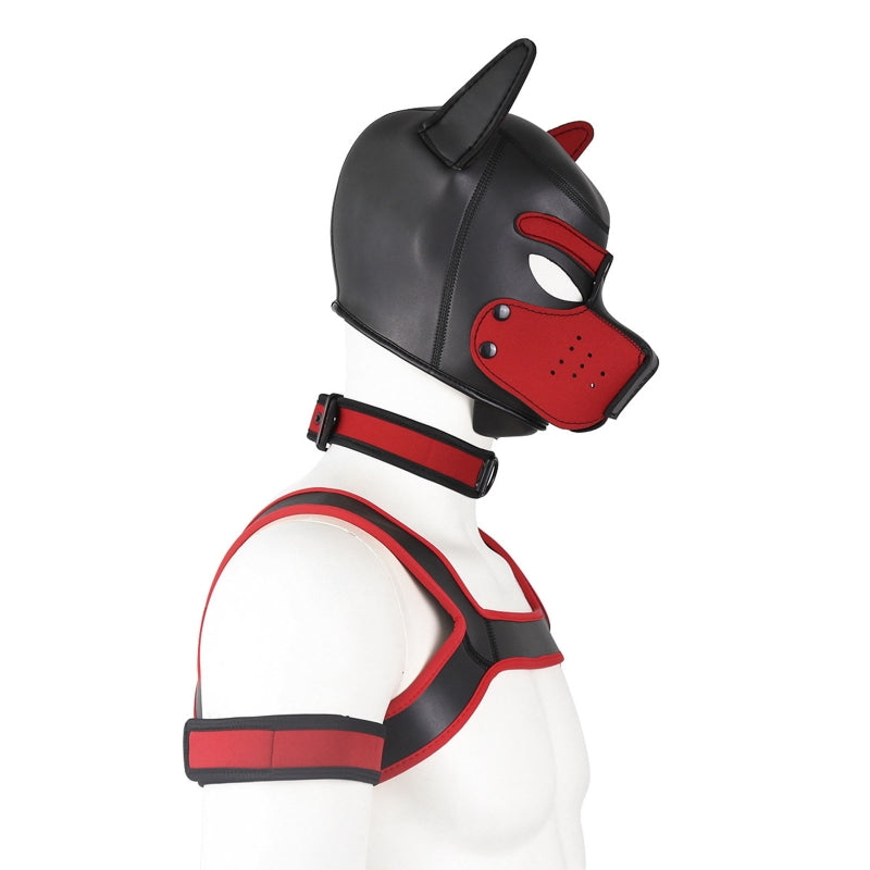 Kit Puppy Rouge : Masque Neoprene, collier, brassière & Harnais