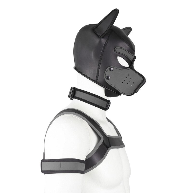 Kit Puppy Gris : Masque Neoprene, collier, brassière & Harnais